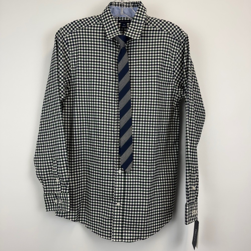 Tommy Hilfiger Boys 18 Pine Grove Gingham Button Down Shirt Tie TDFGB09F NEW